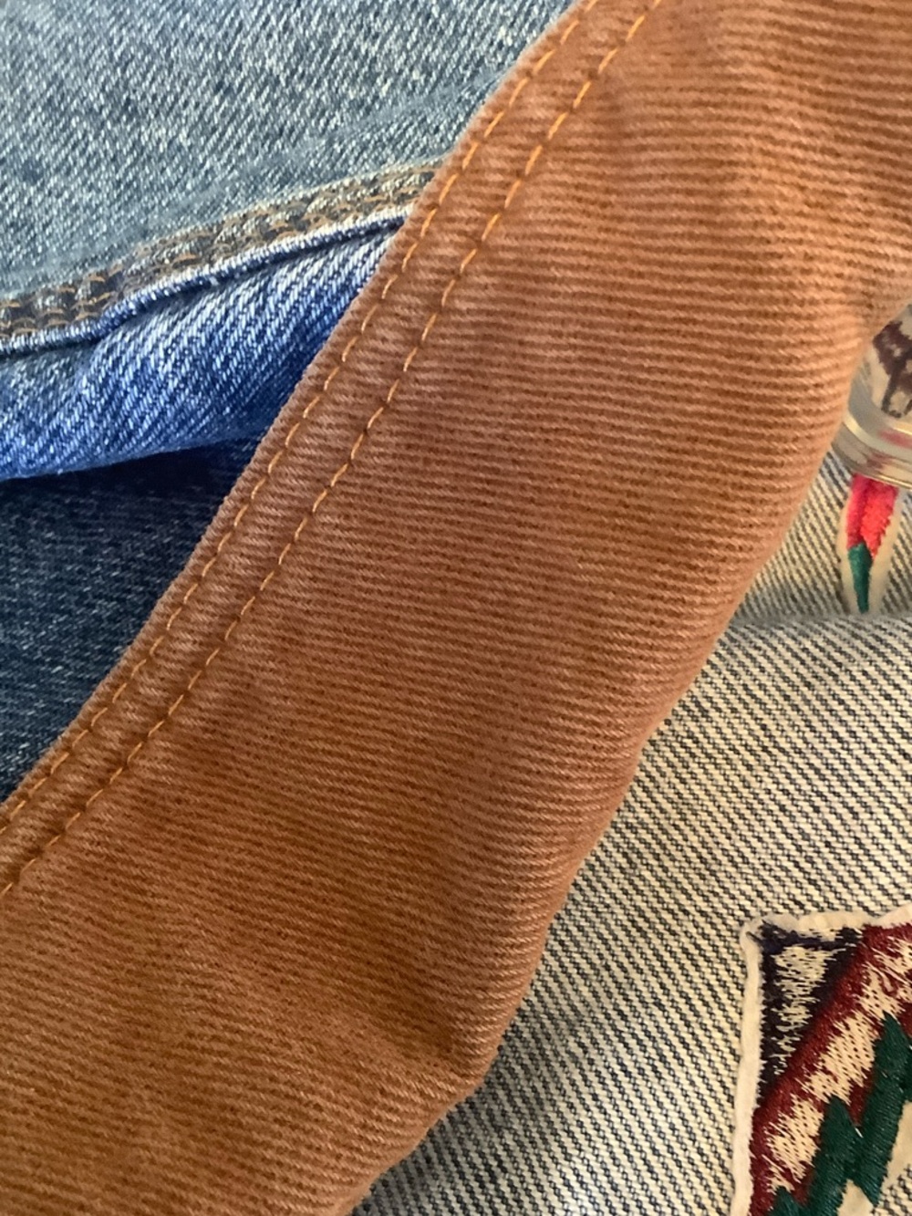 Vintage Embroidered Denim barn chore Jacket Brown Collar 1980-1990 southwestern - Picture 9 of 9